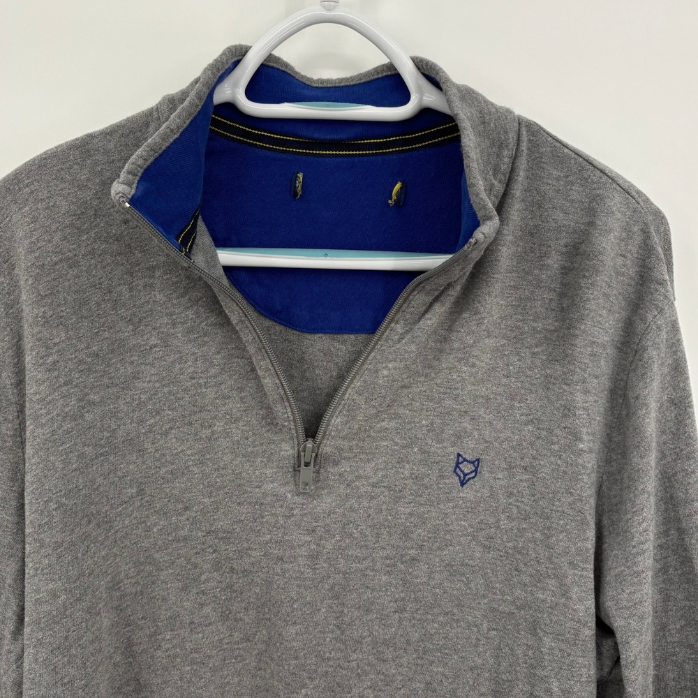 Prince‎ & Fox Mens Heather Gray 100% Cotton Quarter Zip Fox Logo Sweater Large